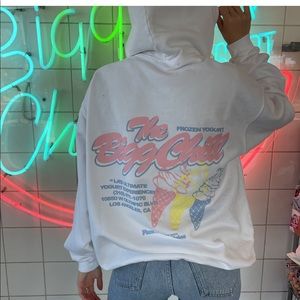 packaged white biggchillXfam hoodie (size medium)